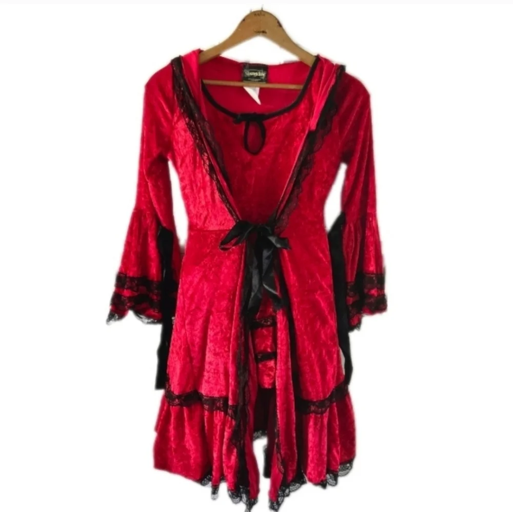 Girls Red Riding Hood Costume Gothic Lace Velvet Halloween